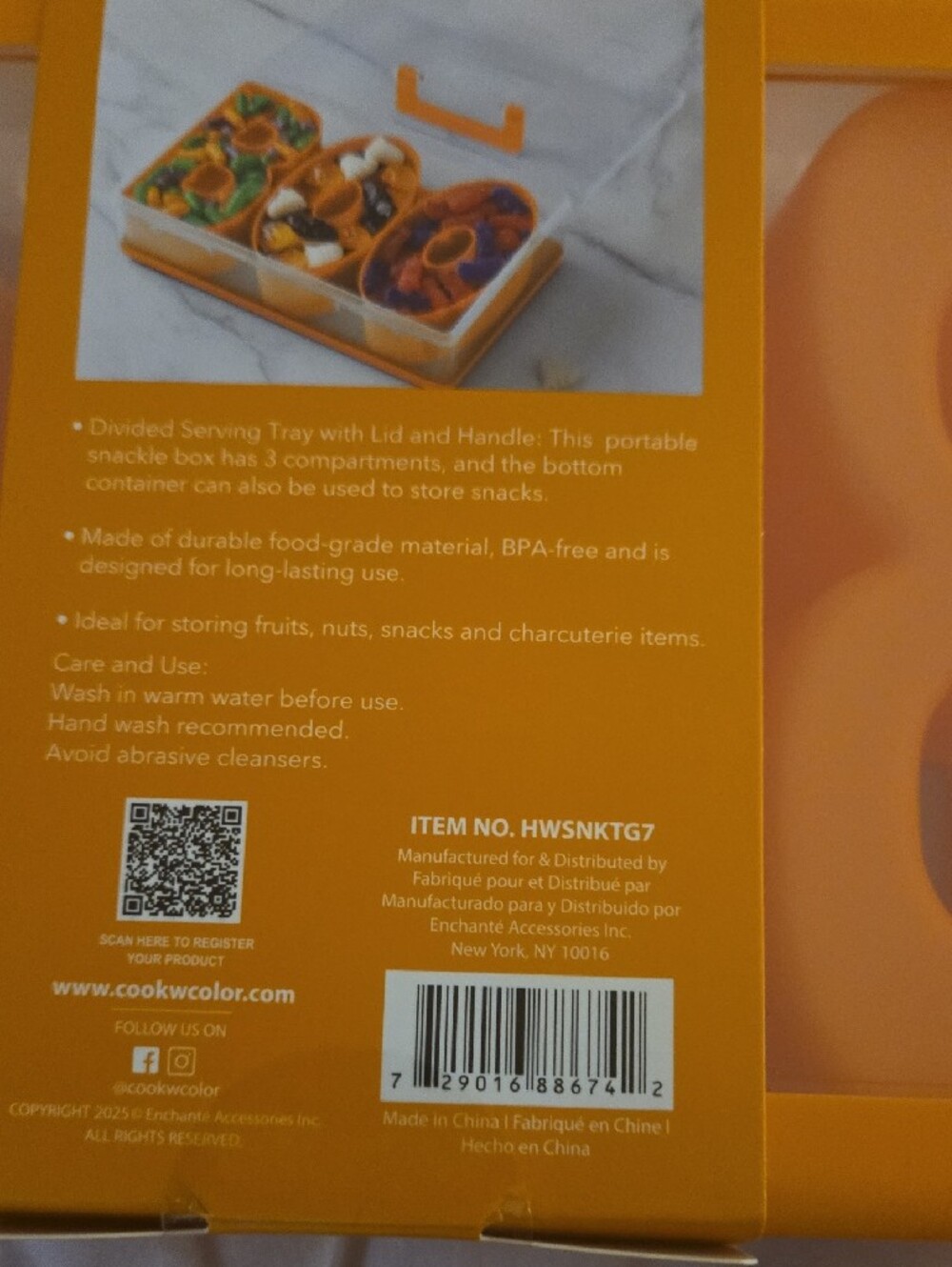 CWC Orange Portable Snack Box -BOO  3-Compartment  Organizer - Picture 3 of 5